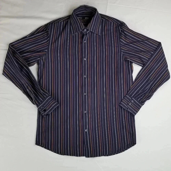 Hugo Boss Men's 15/38 Black Striped Shirt - Picture 1 of 6
